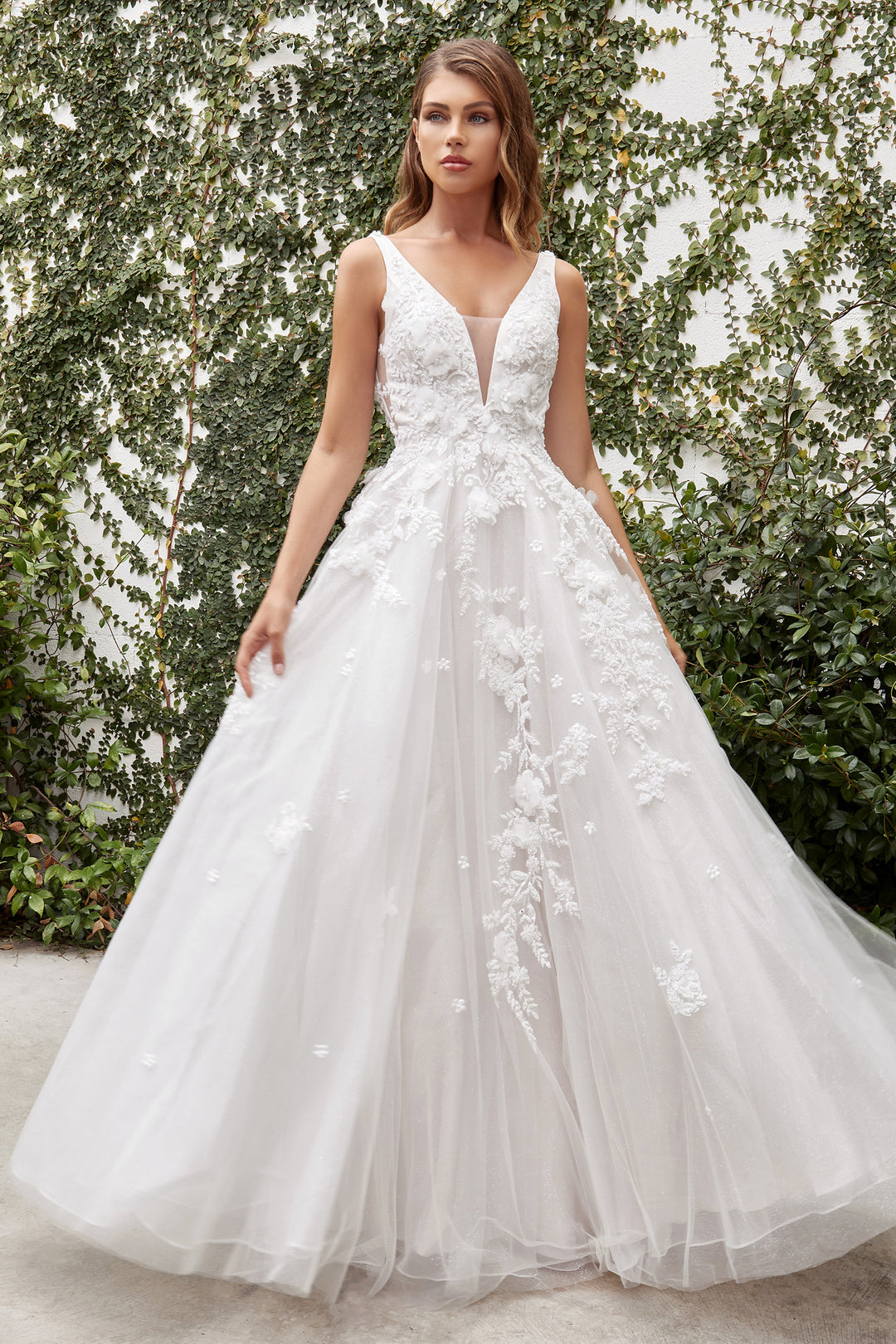 CINDERELLA DIVINE A1028W Gardenia Lace V Neck Bridal Gown CINDERELLA DIVINE A1028W Gardenia Lace V Neck Bridal Gown