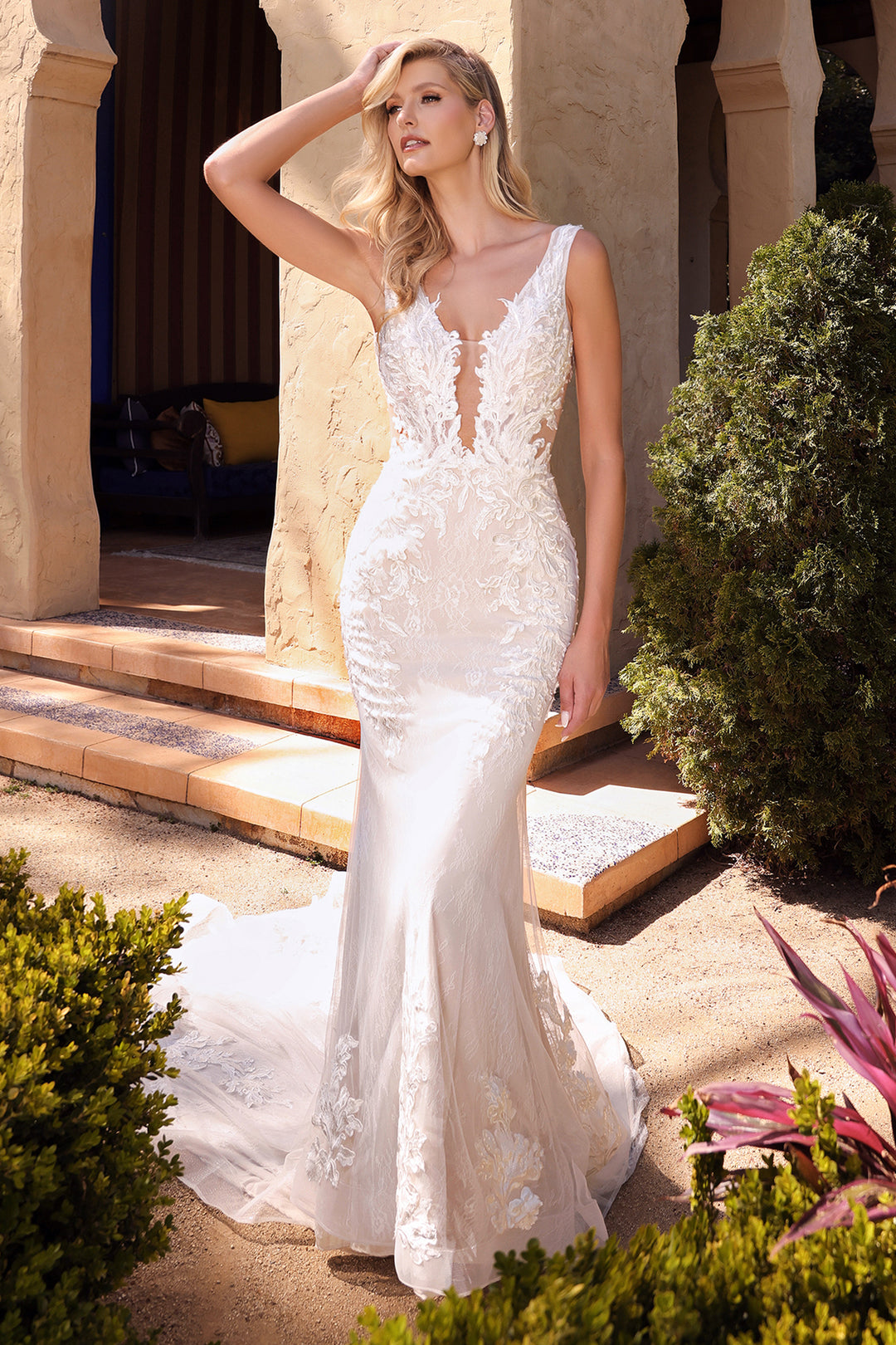 cinderella bridal dress CINDERELLA DIVINE A1072W Sleeveless Lace Applique Mermaid Bridal Gown – The Gown Galleria