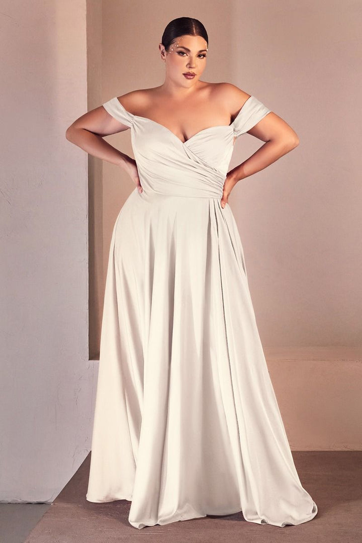 CINDERELLA DIVINE 7493WC A-Line Soft Satin Off-Shoulder Bridal Gown