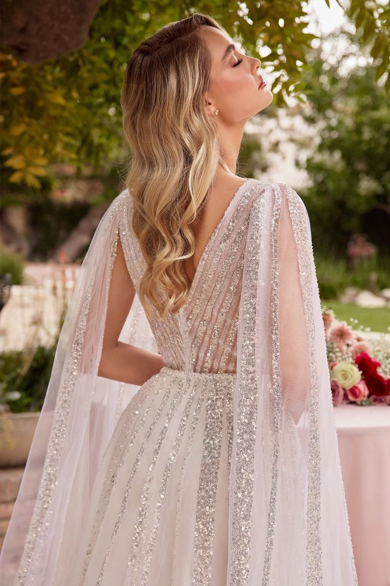 CINDERELLA DIVINE CD852W A-Line Long Sleeves Bridal Gown CINDERELLA DIVINE CD852W A-Line Long Sleeves Bridal Gown