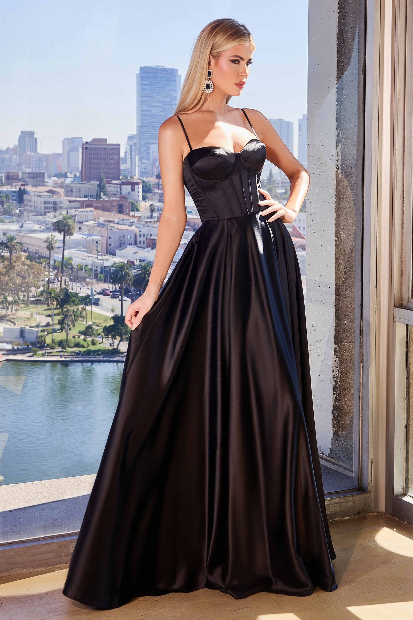 CINDERELLA DIVINE CD337 A-Line Satin Bustier Dress with Corset