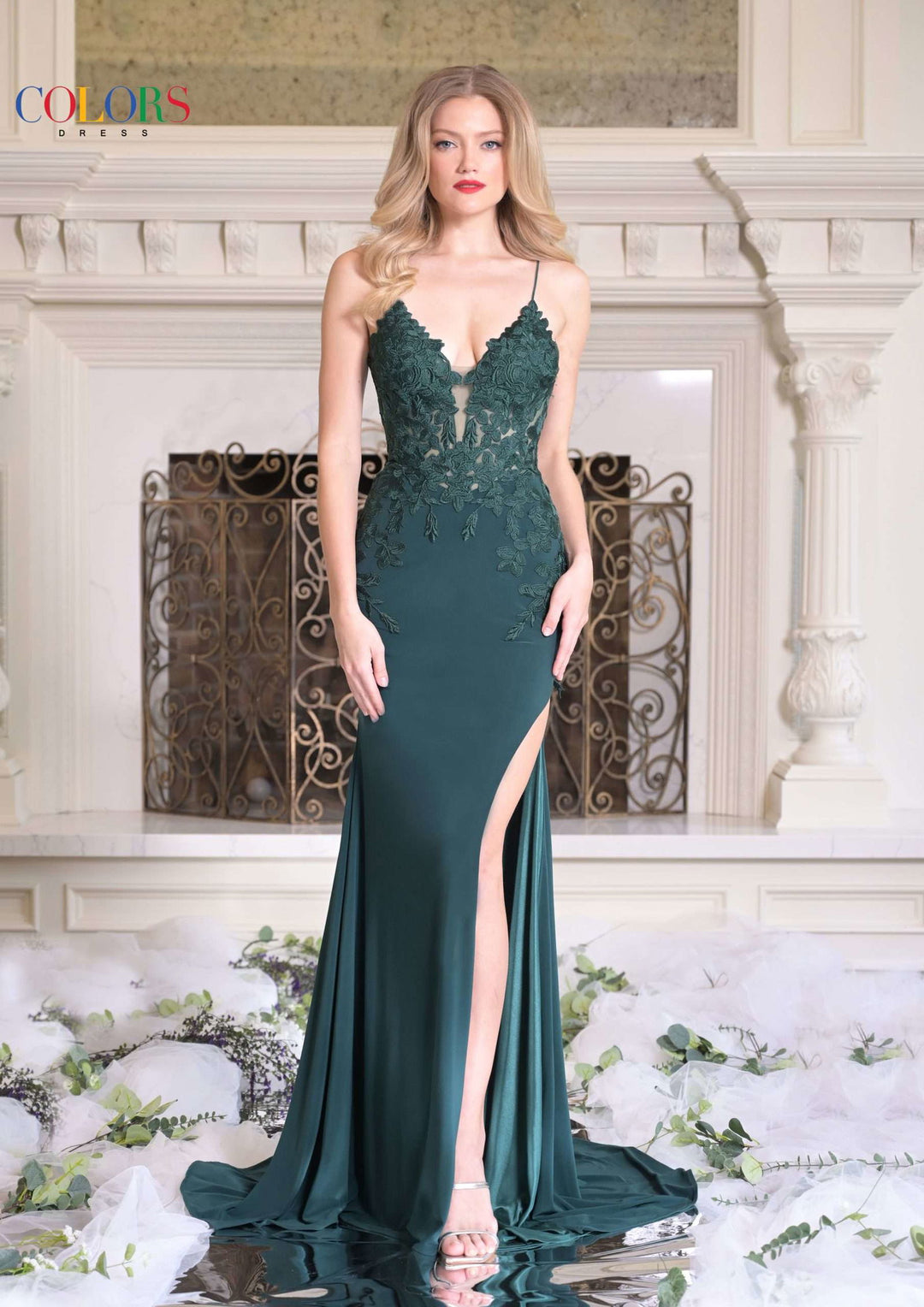 COLORS G1086 Slinky Long Prom Dress With Open Back