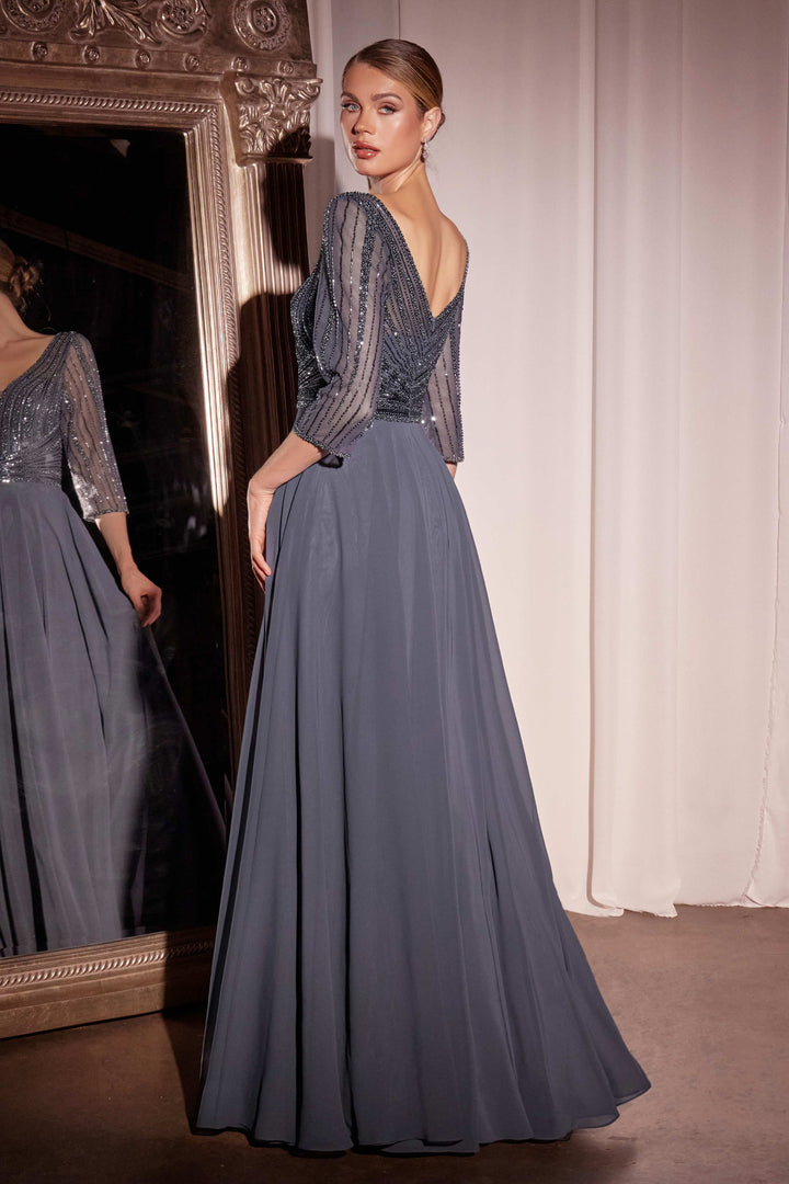 Cinderella Divine CC446 Evening Gown with Deep V-Neckline