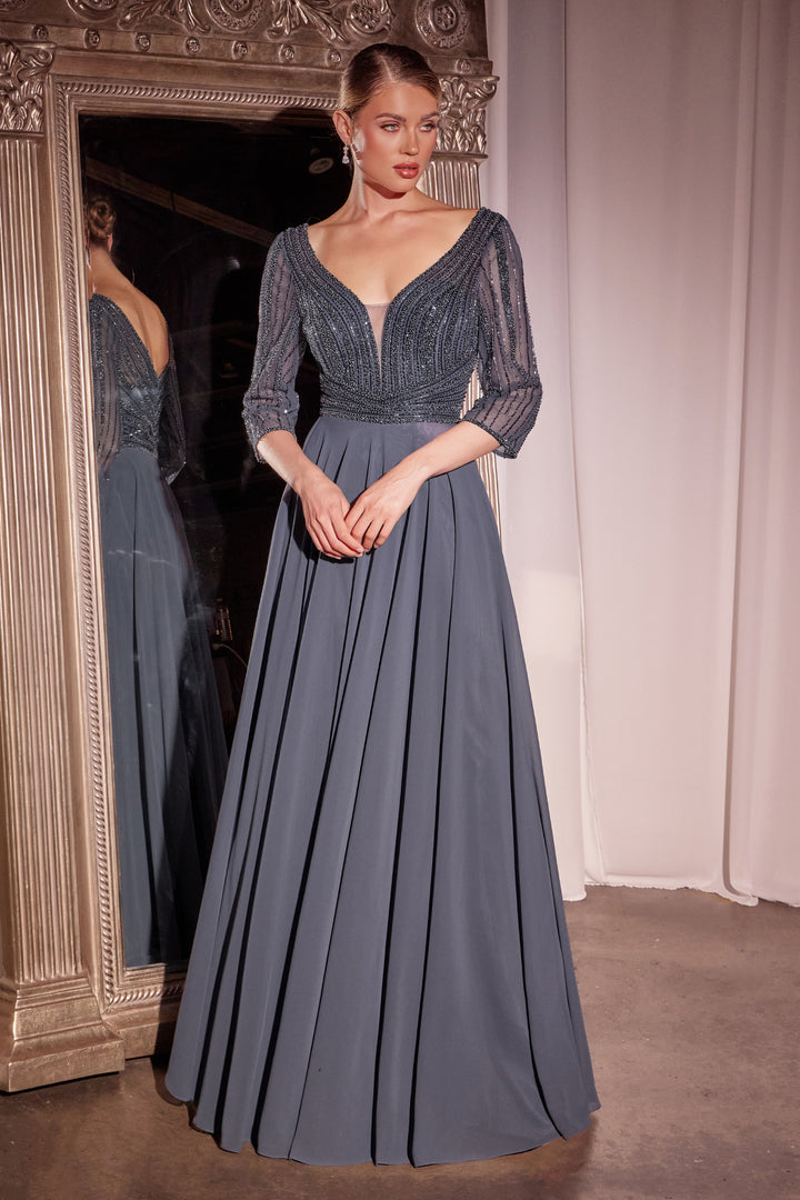 Cinderella Divine CC446 Evening Gown with Deep V-Neckline