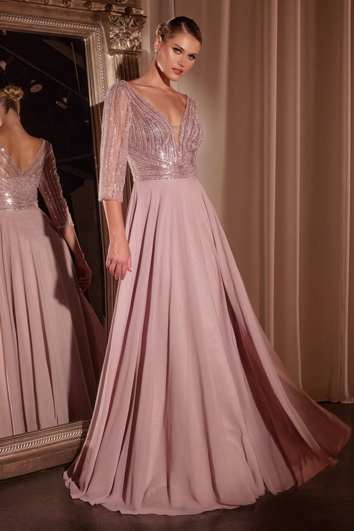 Cinderella Divine CC446 Evening Gown with Deep V-Neckline