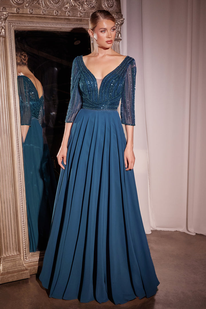 Cinderella Divine CC446 Evening Gown with Deep V-Neckline