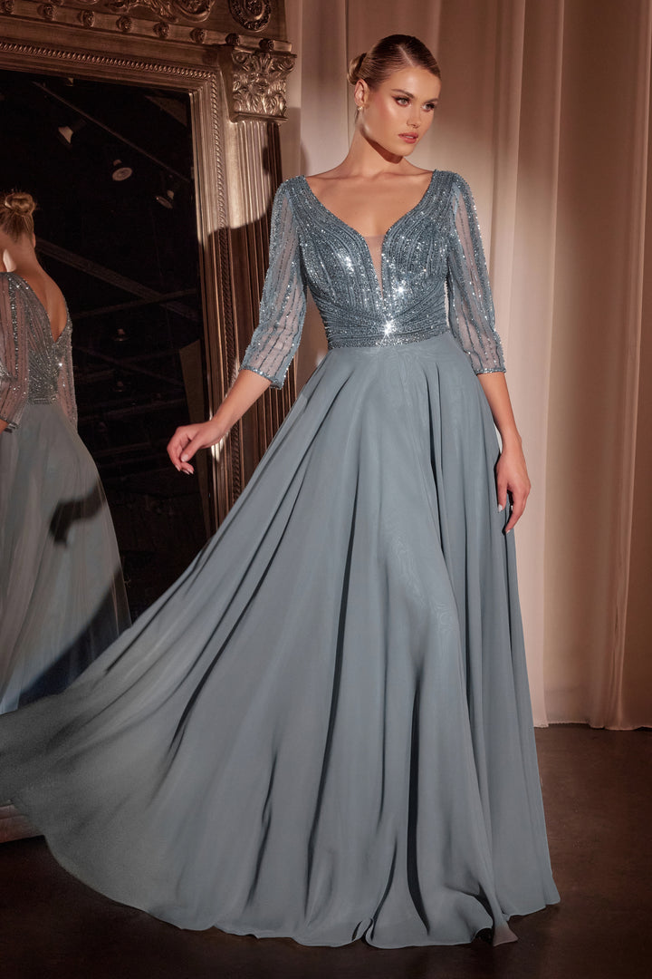 Cinderella Divine CC446 Evening Gown with Deep V-Neckline