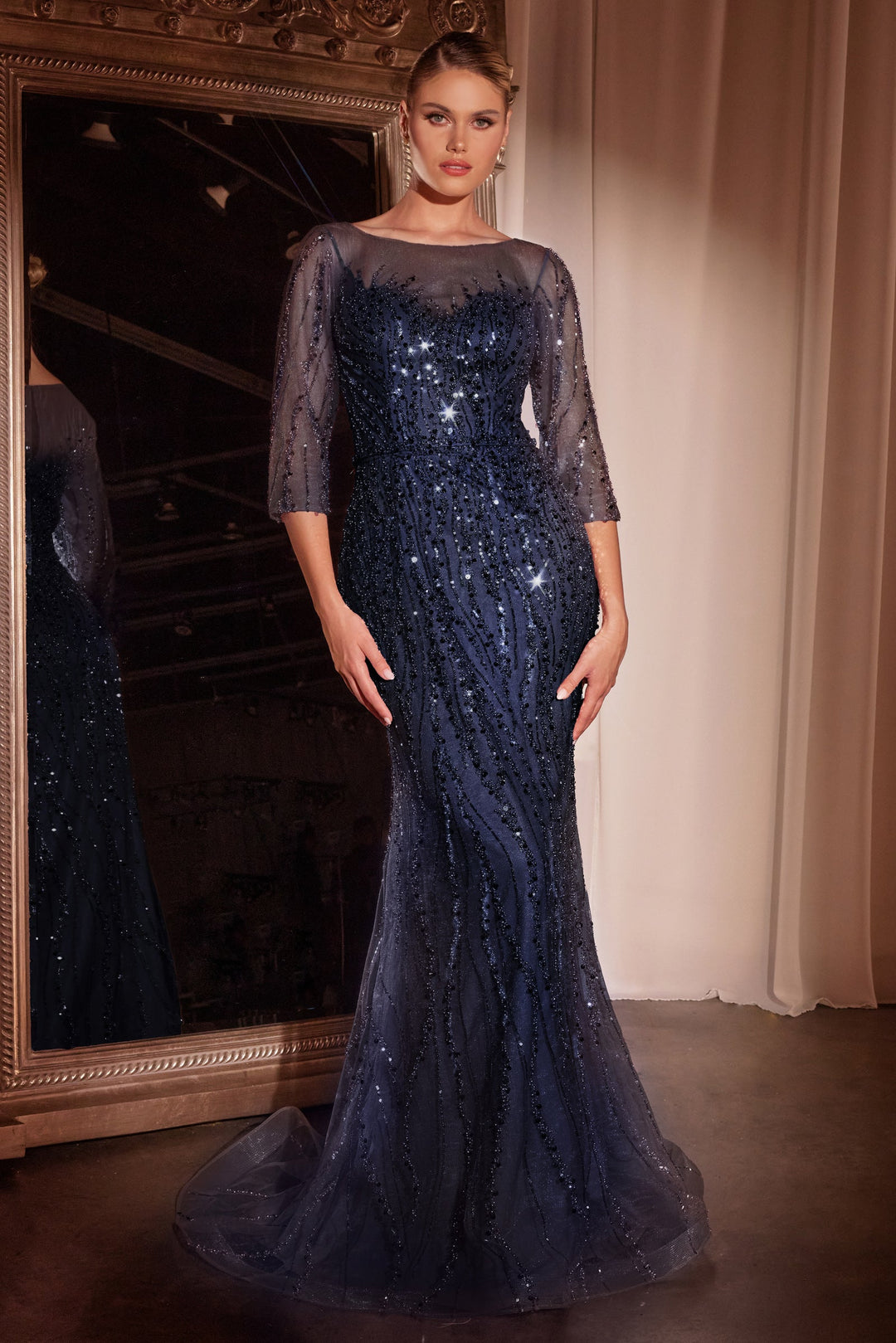 Cinderella Divine CD0105 Mermaid Evening Gown with High Neckline
