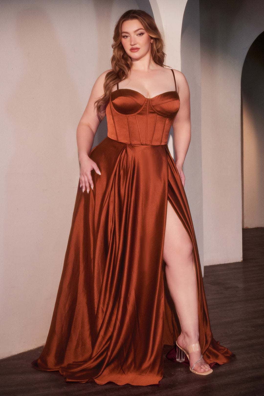 Cinderella Divine CD337C Evening Gown with A-Line Silhouette