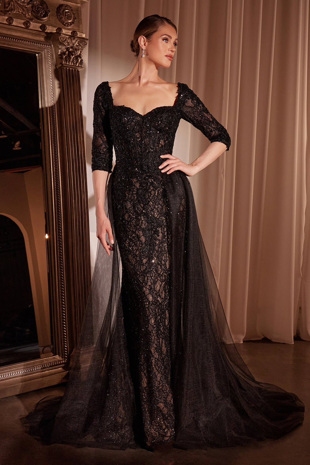 Cinderella Divine CD749 Evening Gown with Queen Anne Neckline
