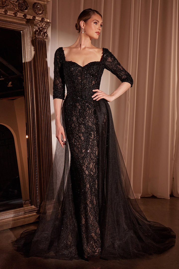 Cinderella Divine CD749 Evening Gown with Queen Anne Neckline