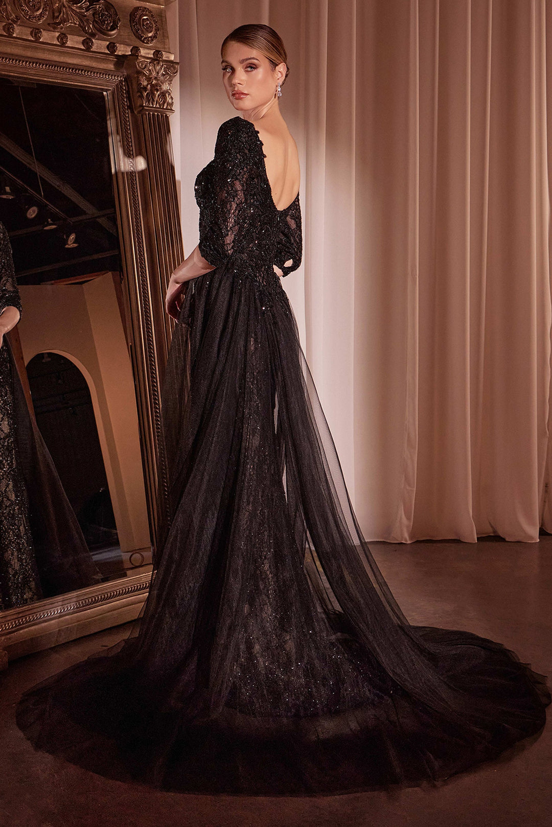 Cinderella Divine CD749 Evening Gown with Queen Anne Neckline