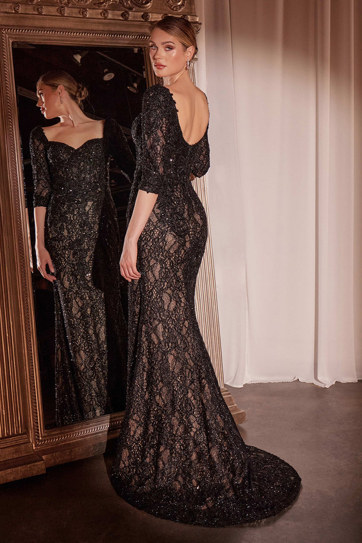 Cinderella Divine CD749 Evening Gown with Queen Anne Neckline
