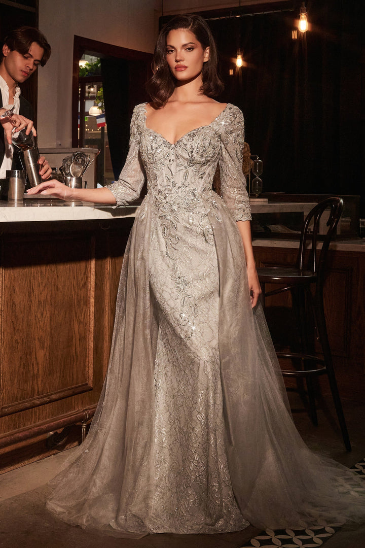 Cinderella Divine CD749 Evening Gown with Queen Anne Neckline