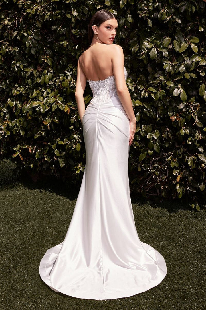 Cinderella Divine CD797W Strapless Evening Gown with Lace Detail