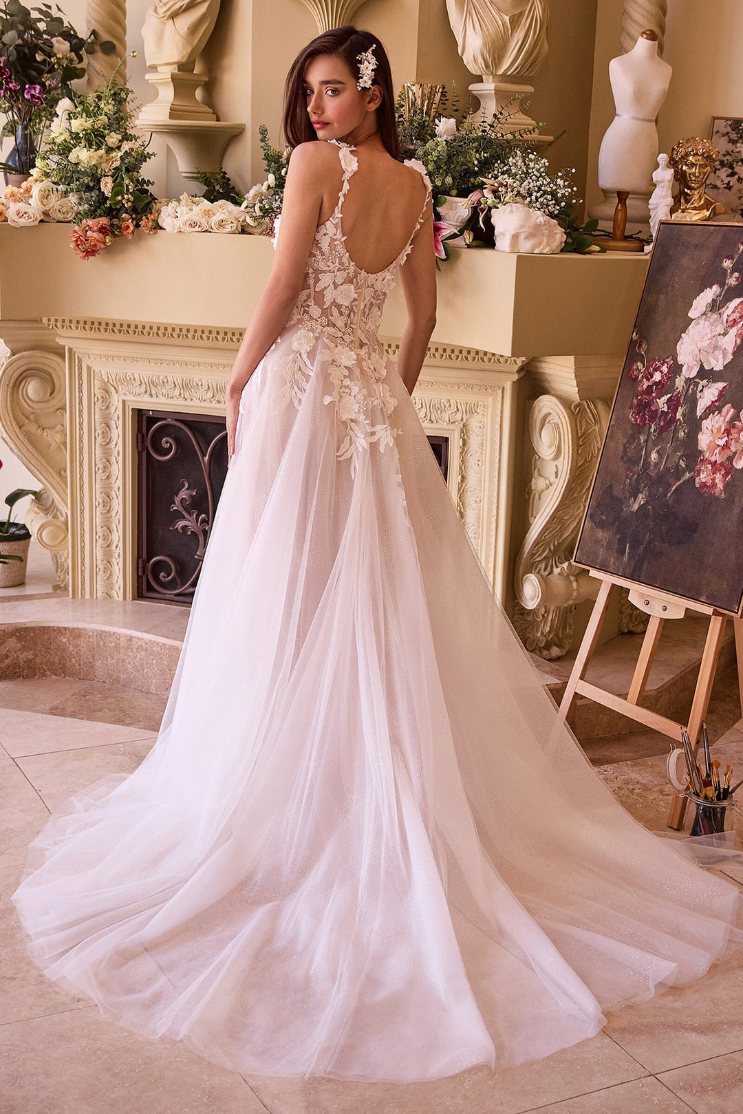 Cinderella Divine CDS498W A-Line Evening Gown with Sweetheart Neckline