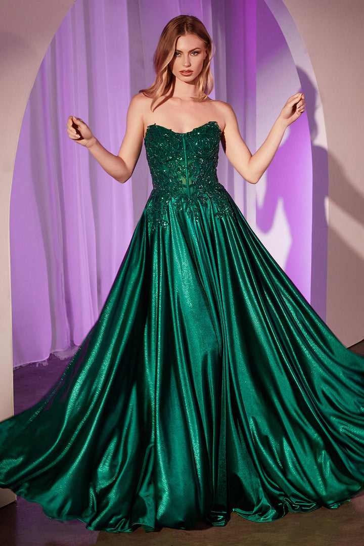 Cinderella Divine CDS525 A-Line Prom Dress with Strapless Neckline