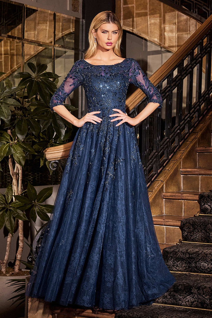 Cinderella Divine CK2401 A-Line Evening Gown with High Neckline