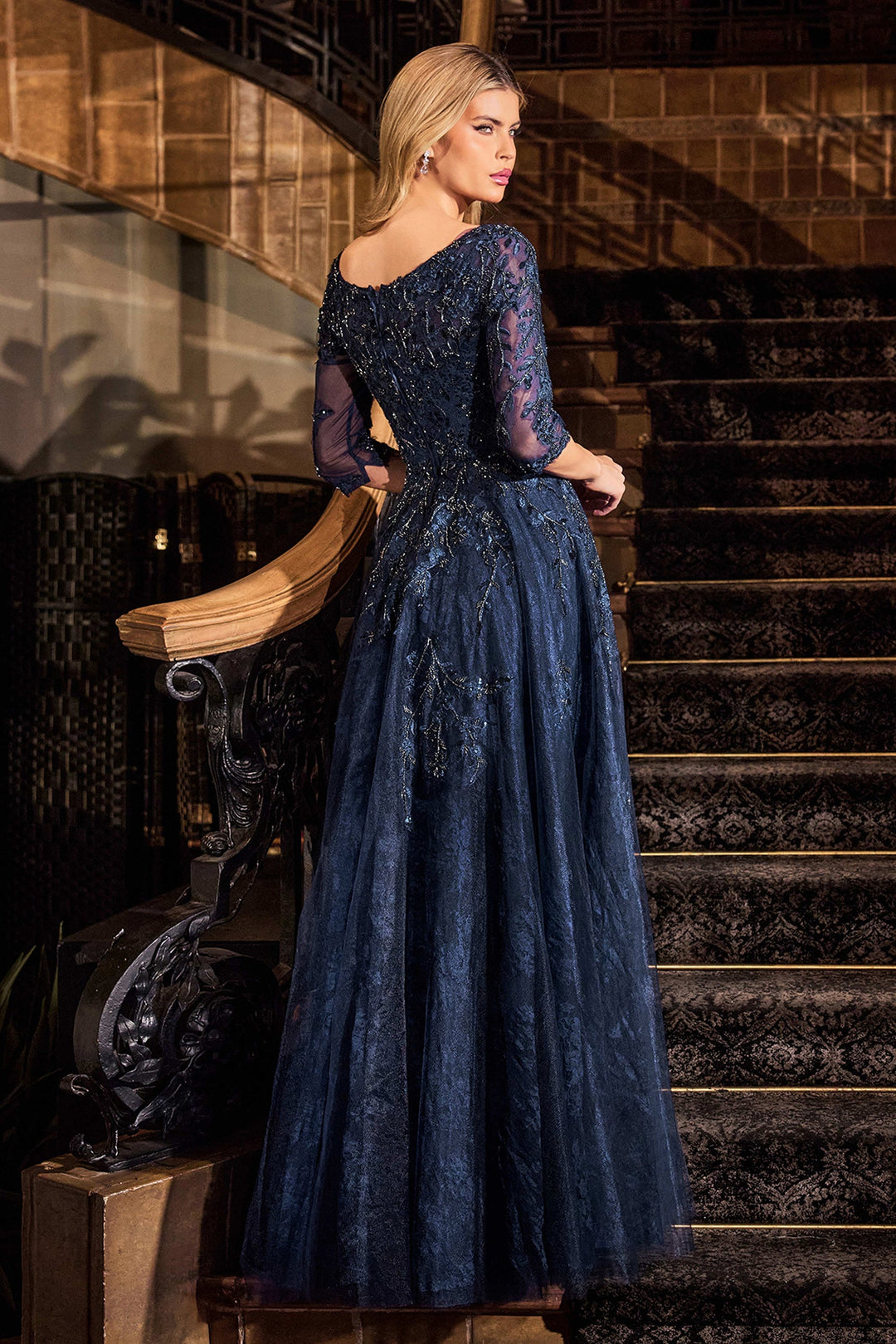 Cinderella Divine CK2401 A-Line Evening Gown with High Neckline