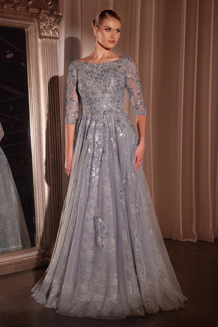 Cinderella Divine CK2401 A-Line Evening Gown with High Neckline