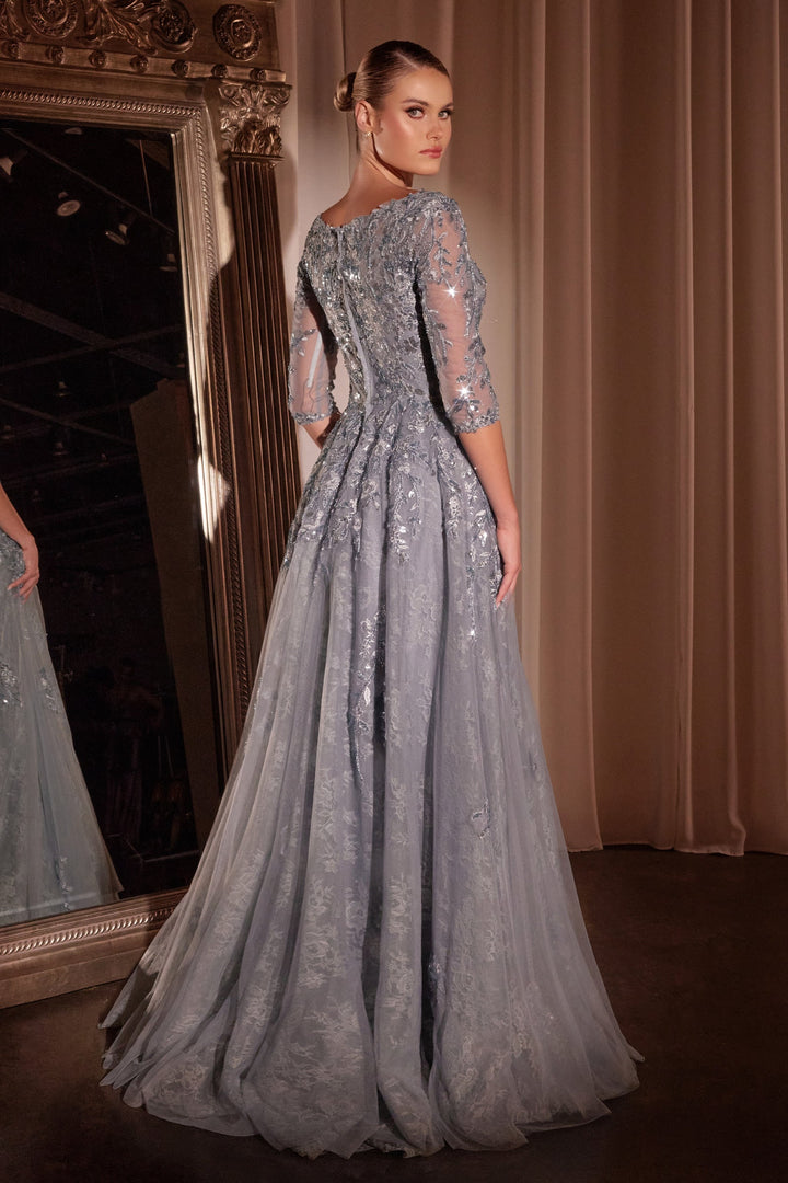 Cinderella Divine CK2401 A-Line Evening Gown with High Neckline