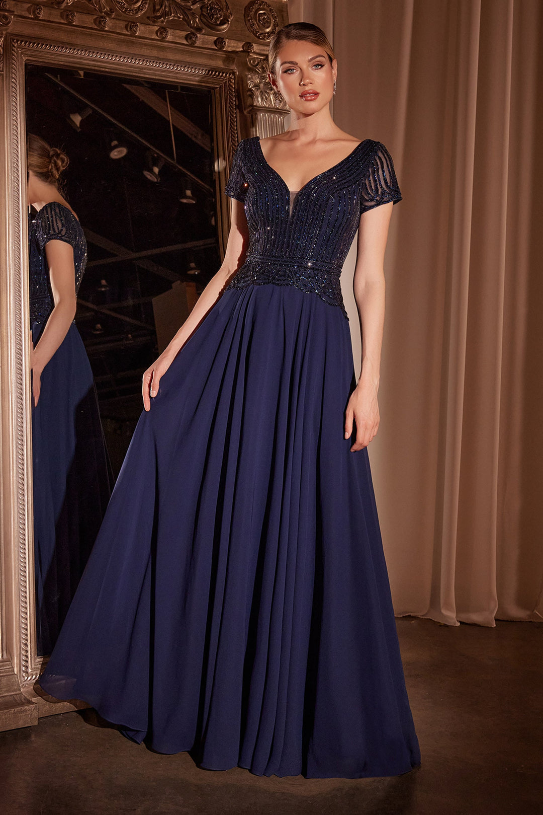 Cinderella Divine CL07 Evening Gown A-Line Deep V-Neckline