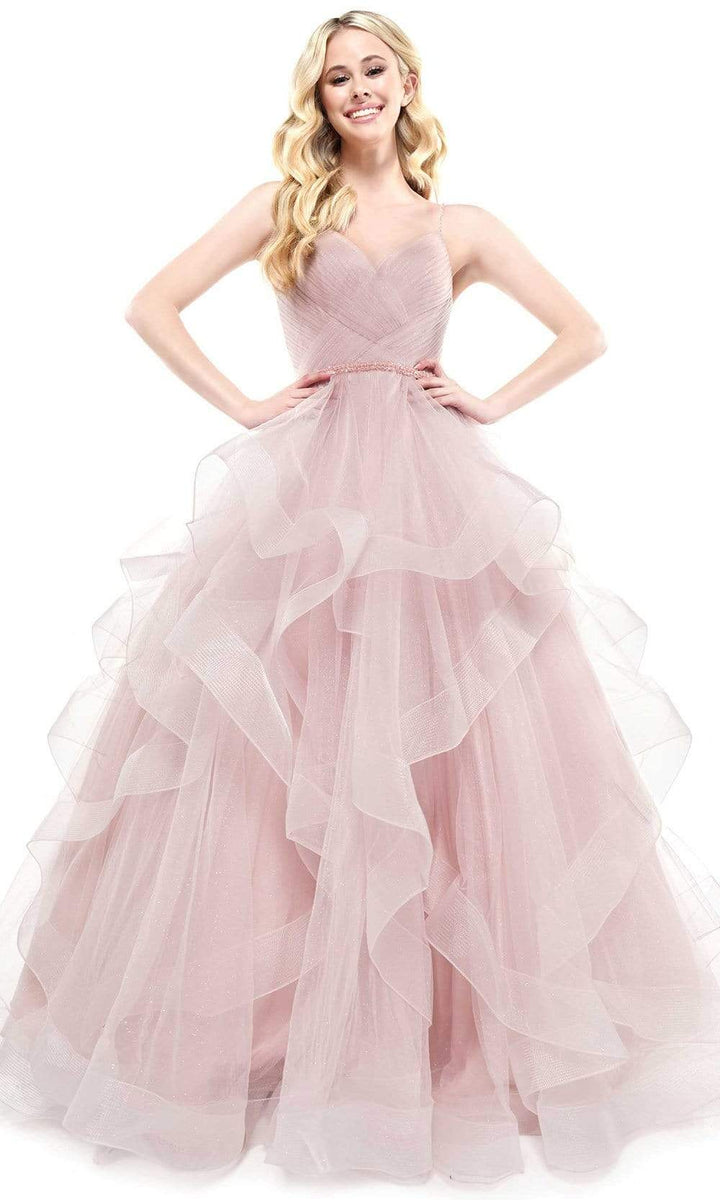 Colors Dress 2381 Evening Gown V Neck Glitter Mesh Ballgown