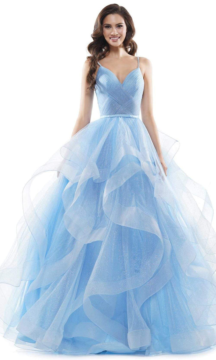 Colors Dress 2381 Evening Gown V Neck Glitter Mesh Ballgown