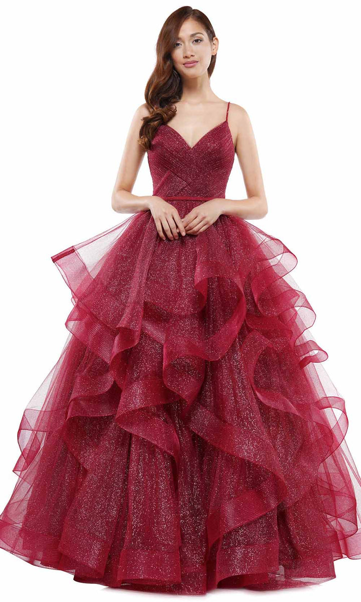 Colors Dress 2381 Evening Gown V Neck Glitter Mesh Ballgown