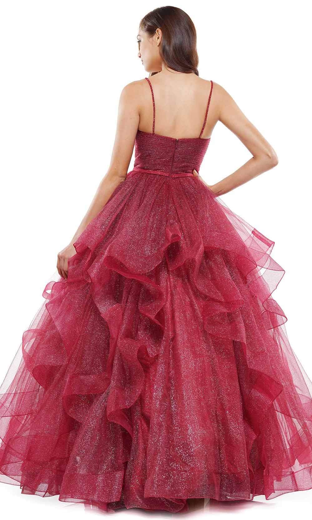 Colors Dress 2381 Evening Gown V Neck Glitter Mesh Ballgown