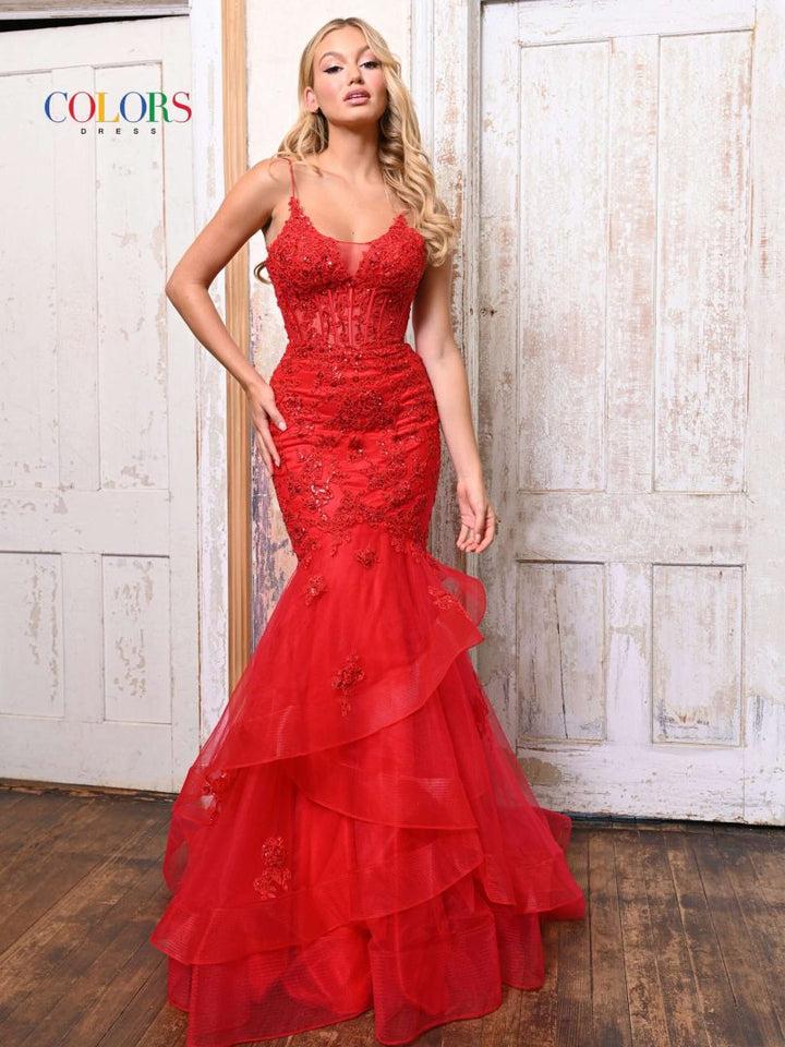 Colors Dress 2899 Prom Dress With Applique Trumpet Silhouette