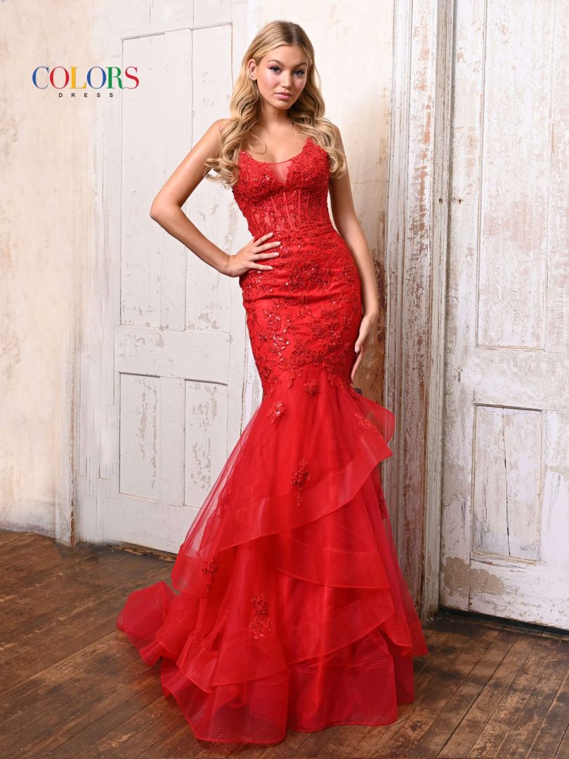 Colors Dress 2899 Prom Dress With Applique Trumpet Silhouette