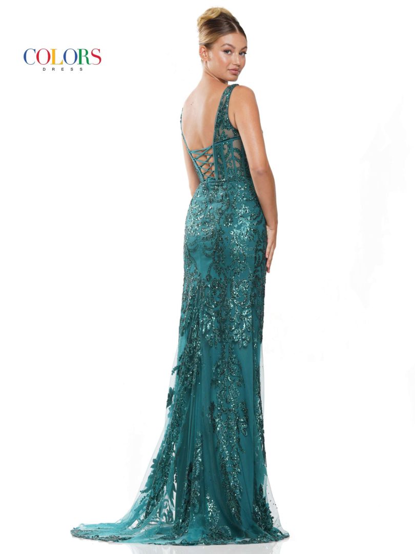 Colors Dress 2990 V-Neck Sheath Prom Dress With Corset Bodice