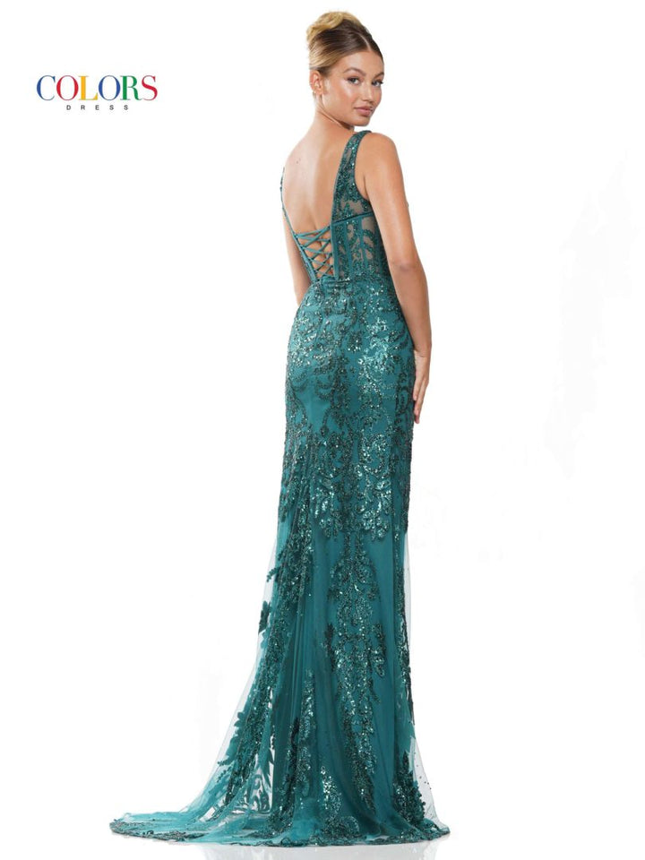 Colors Dress 2990 V-Neck Sheath Prom Dress With Corset Bodice