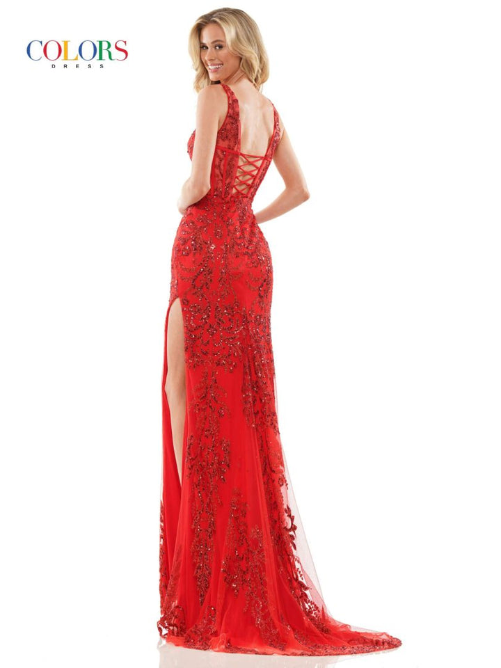 Colors Dress 2990 V-Neck Sheath Prom Dress With Corset Bodice