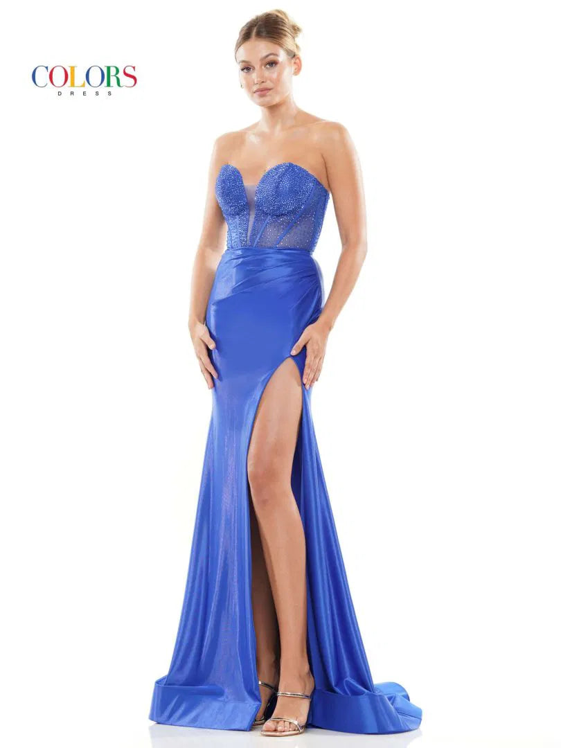 Colors Dress 3138 Strapless Beaded Prom Dress With High Slit