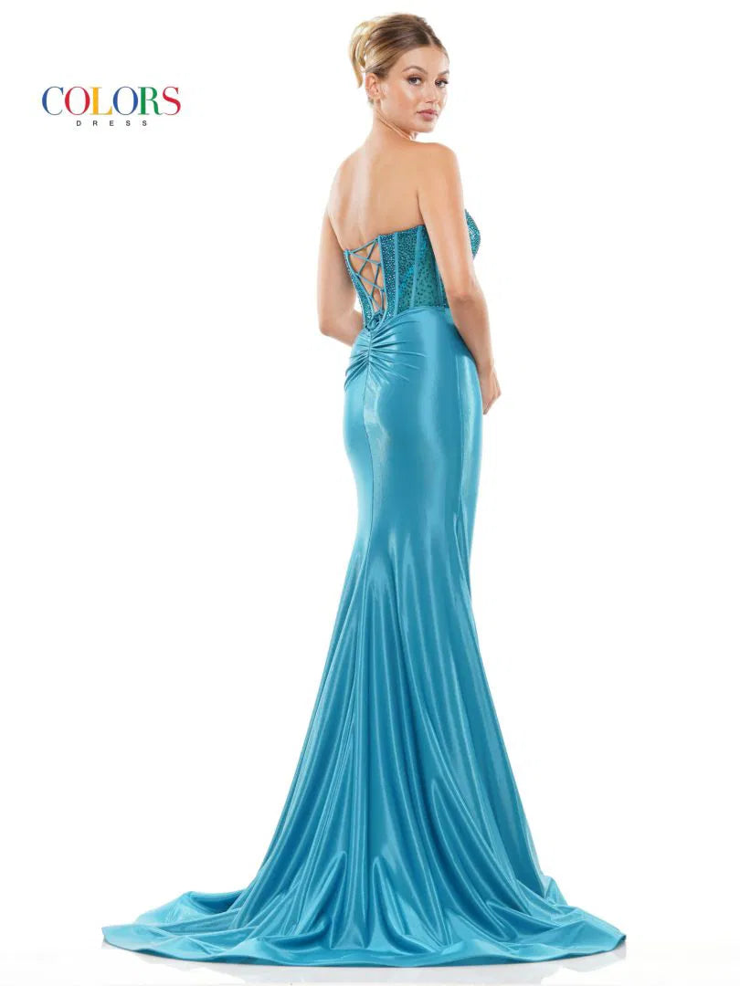 Colors Dress 3138 Strapless Beaded Prom Dress With High Slit