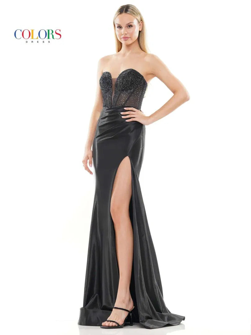 Colors Dress 3138 Strapless Beaded Prom Dress With High Slit