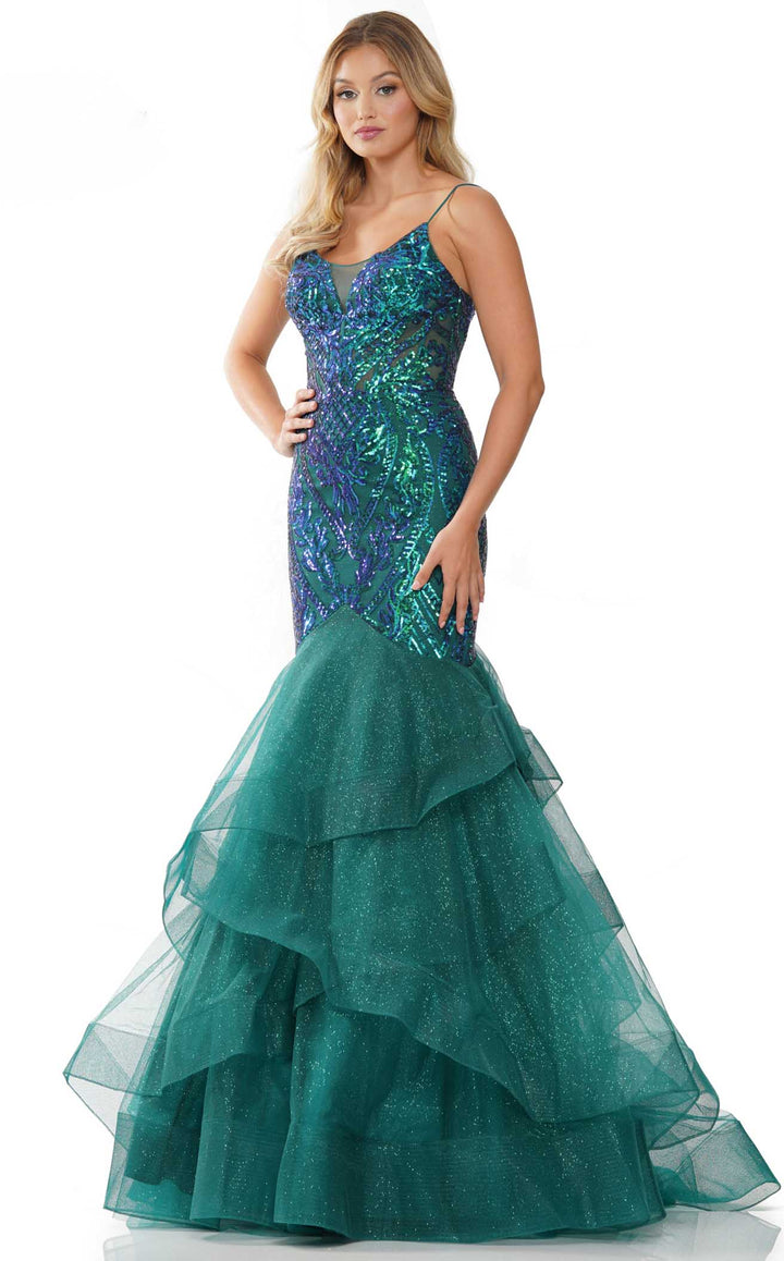 Colors Dress 3200 Long Mermaid Prom Dress With Sequin Print
