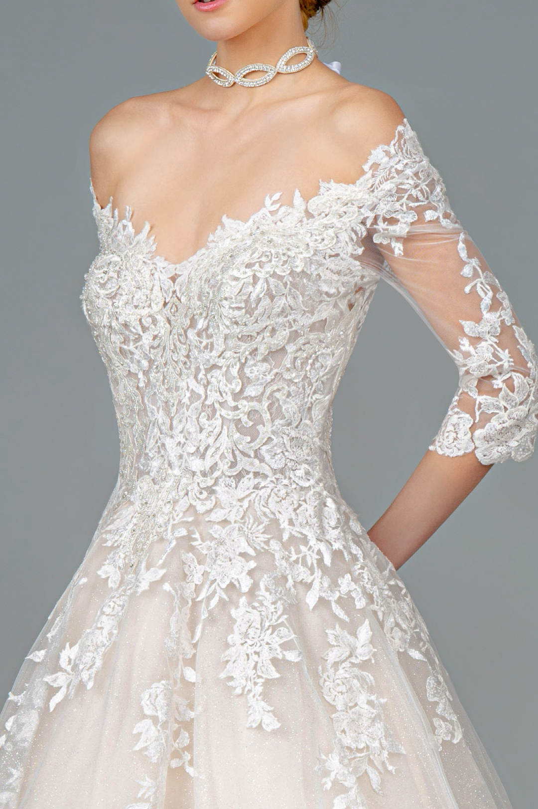 GLS BY GLORIA GL1803 Embroidered Off-Shoulder A-line Gown