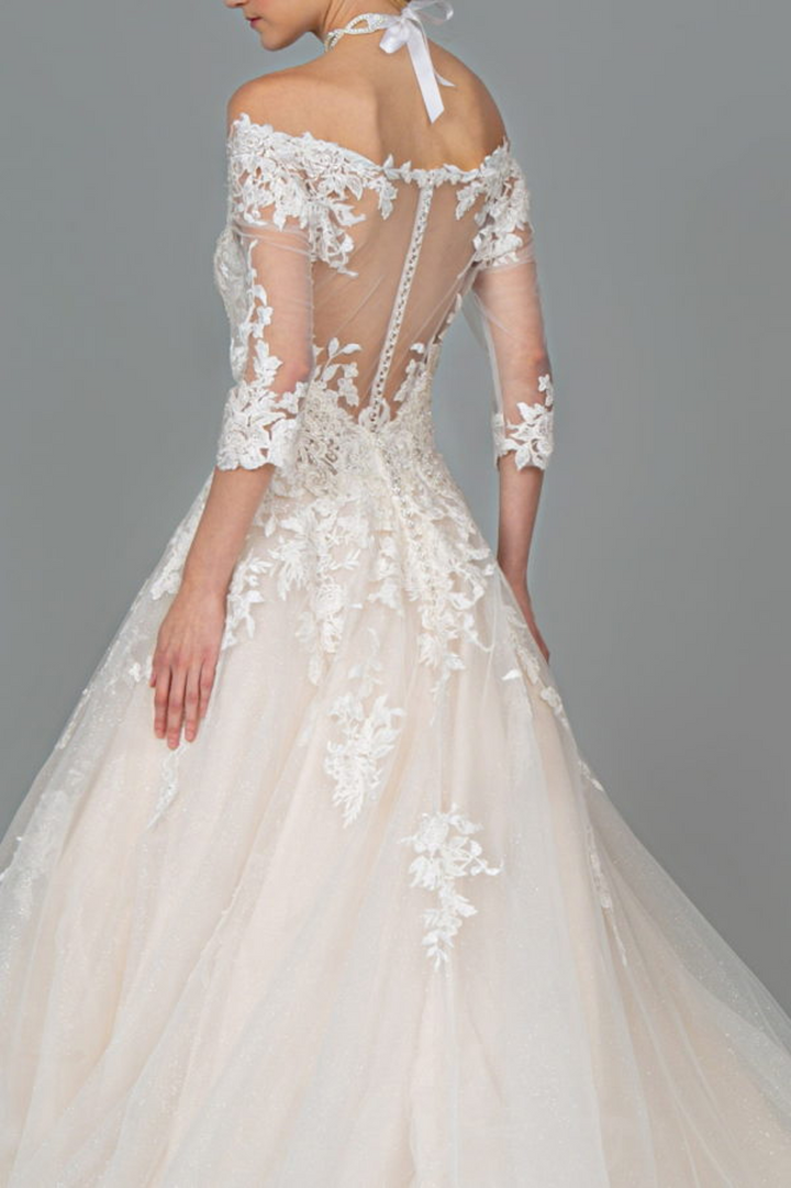 GLS BY GLORIA GL1803 Embroidered Off-Shoulder A-line Gown