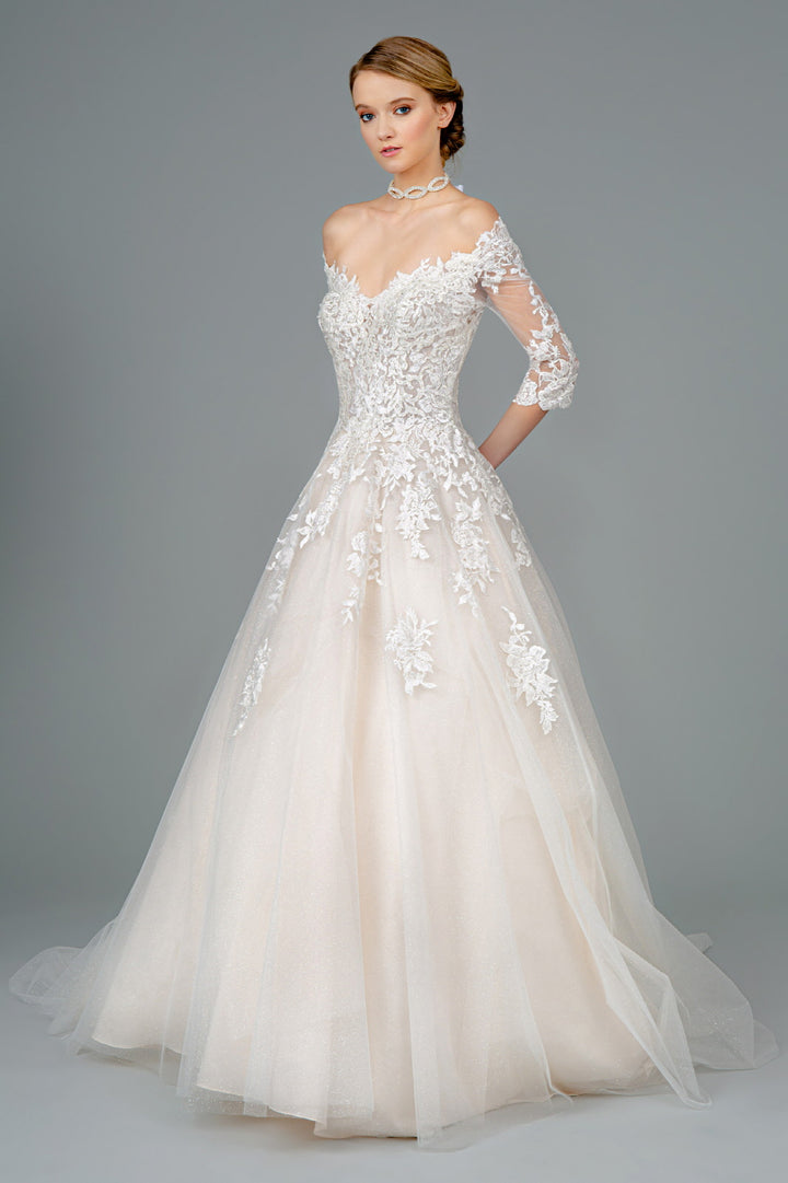 GLS BY GLORIA GL1803 Embroidered Off-Shoulder A-line Gown