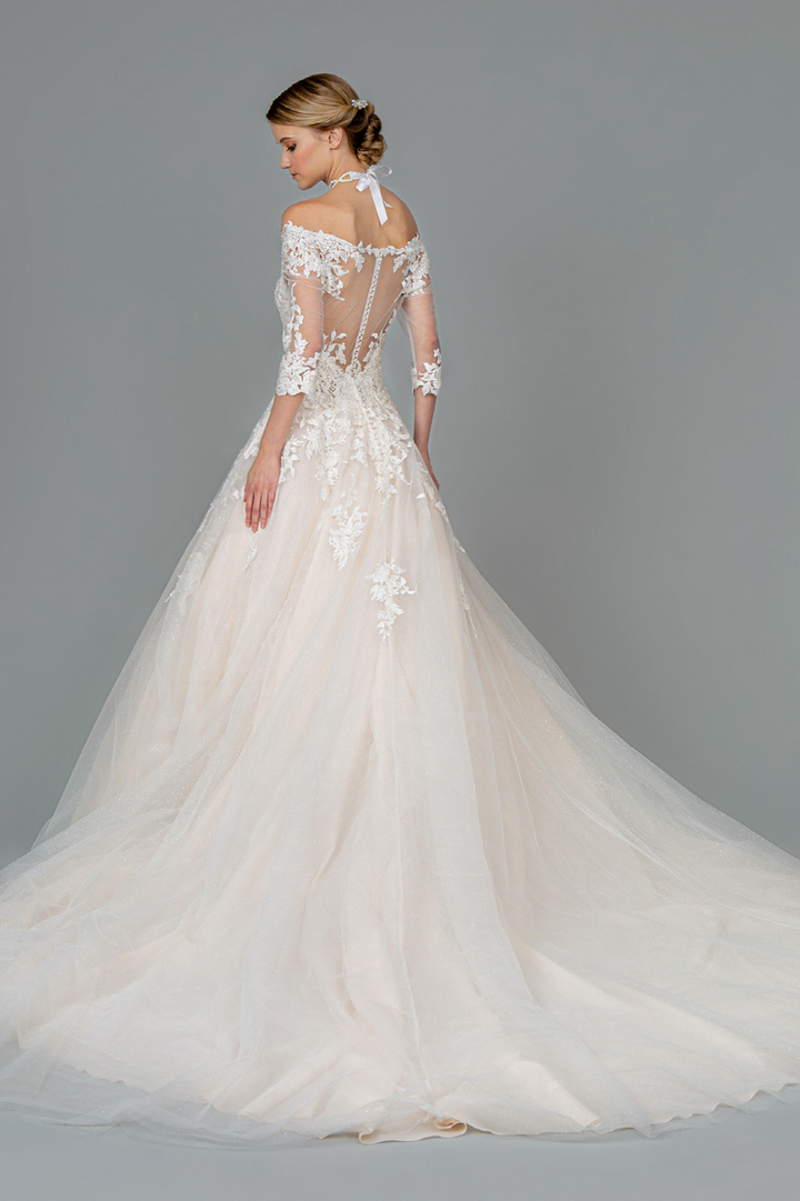 GLS BY GLORIA GL1803 Embroidered Off-Shoulder A-line Gown
