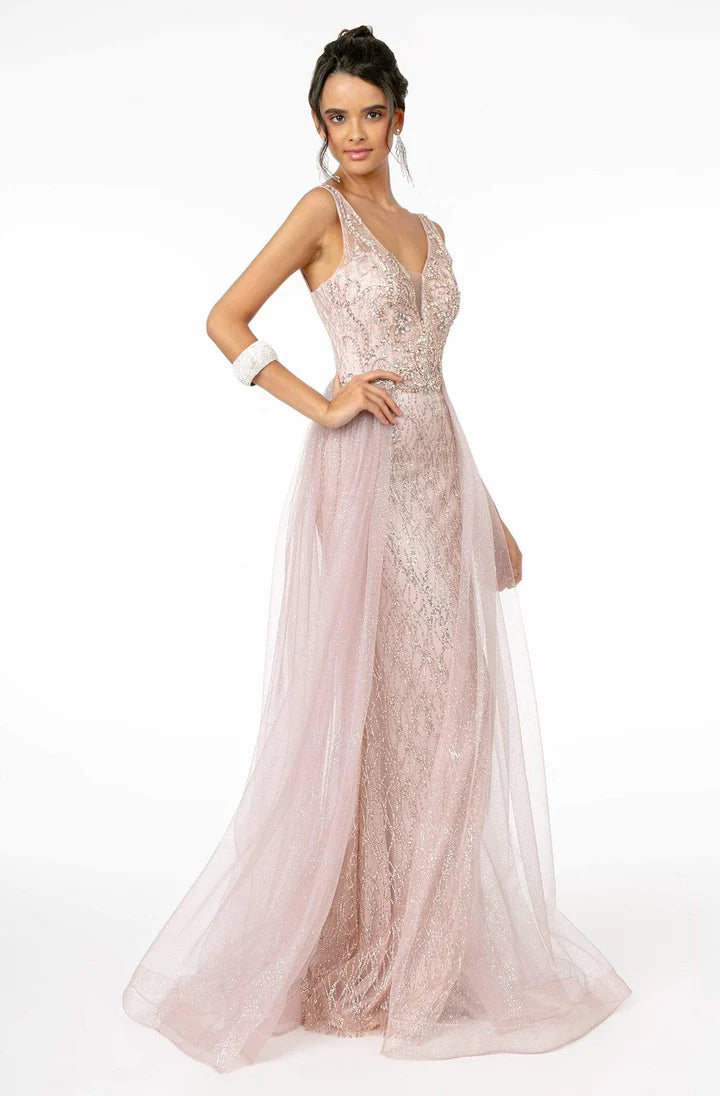 GLS BY GLORIA GL1840 Jeweled Bodice Glitter Overskirt Gown The Gown Galleria GLS BY GLORIA GL1840 Jeweled Bodice Glitter Overskirt Gown The Gown Galleria