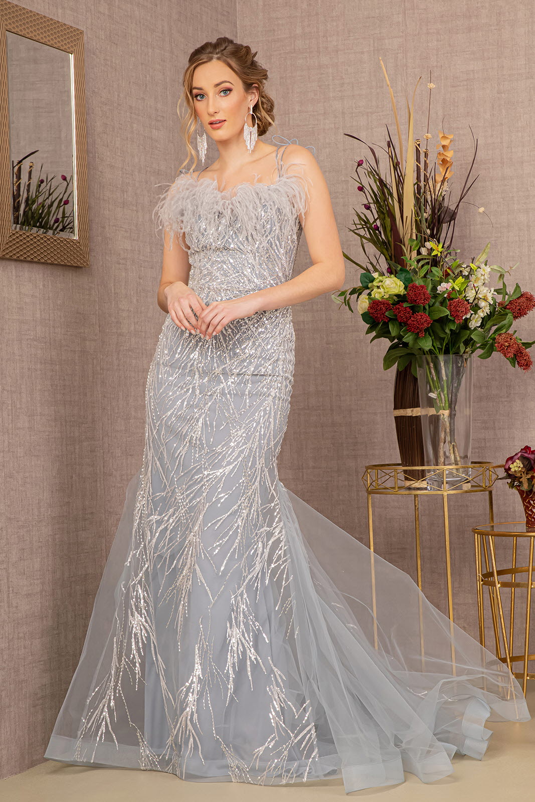silver trumpet prom dress Silver Glitter Trumpet V-neck Halter Lace Made-to-Order Prom Dress