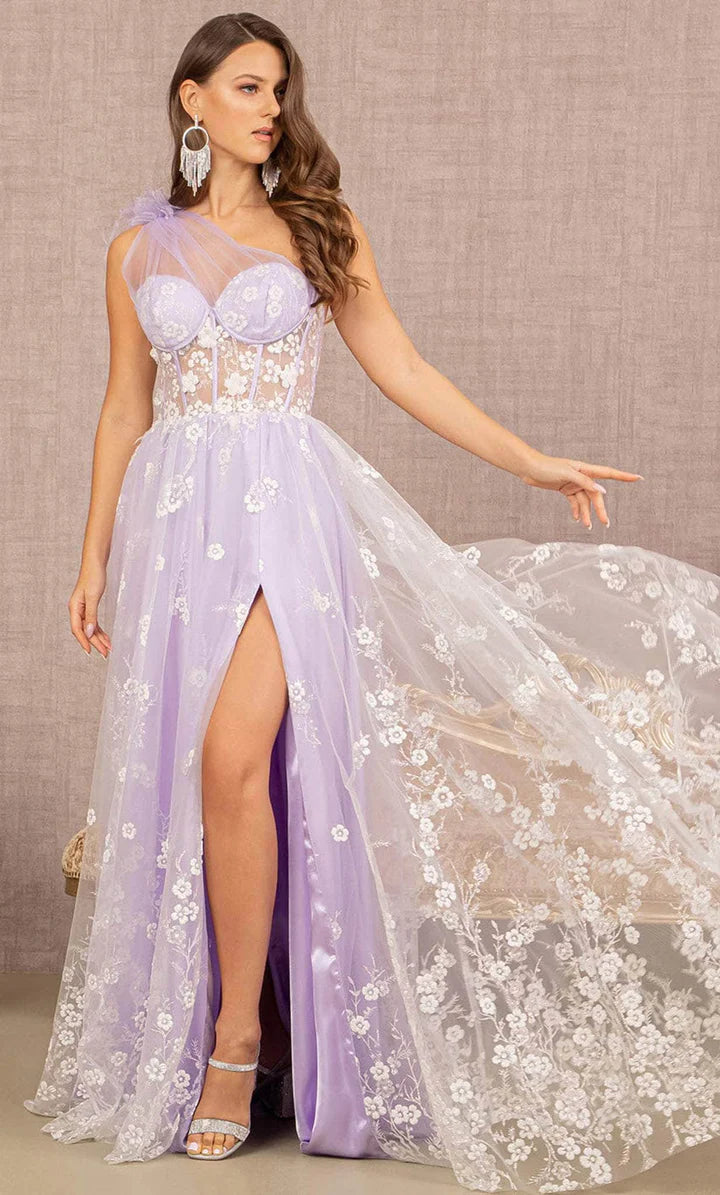 GLS BY GLORIA GL3134 Asymmetric Floral Glitters Prom Gown