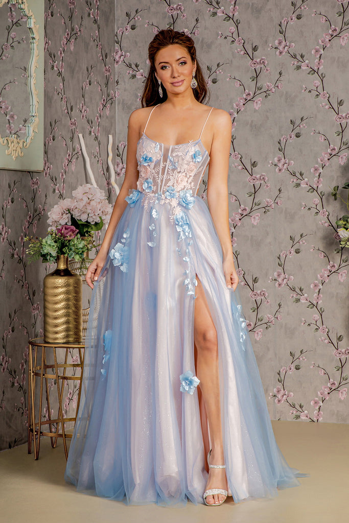 GLS BY GLORIA GL3250 Sleeveless 3D Floral A-Line Prom Gown
