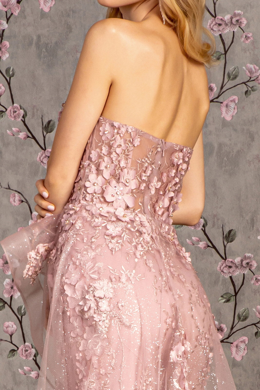 Fitted 3D Floral Strapless Overskirt Gown by GLS Gloria GL3257 - Mauve / 3XL Fitted 3D Floral Strapless Overskirt Gown by GLS Gloria GL3257 - Mauve / 3XL
