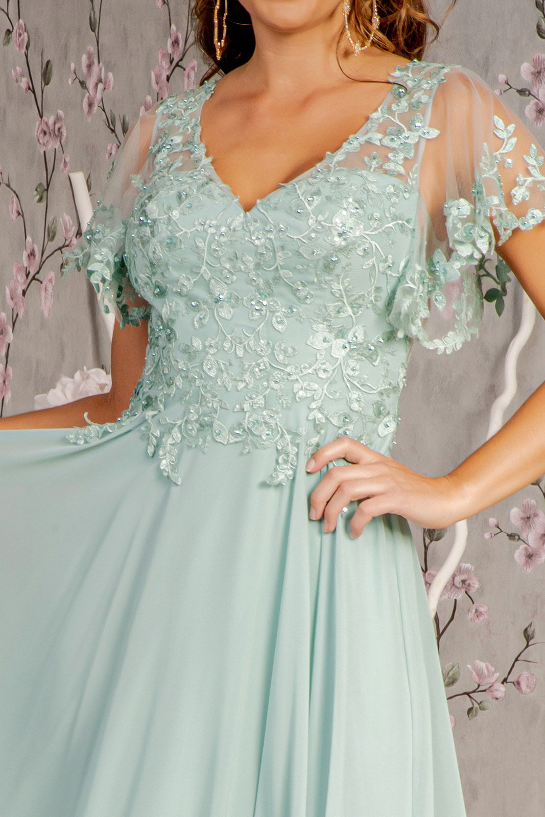 GLS BY GLORIA GL3352 V-Neck Floral Formal Dress – The Gown Galleria