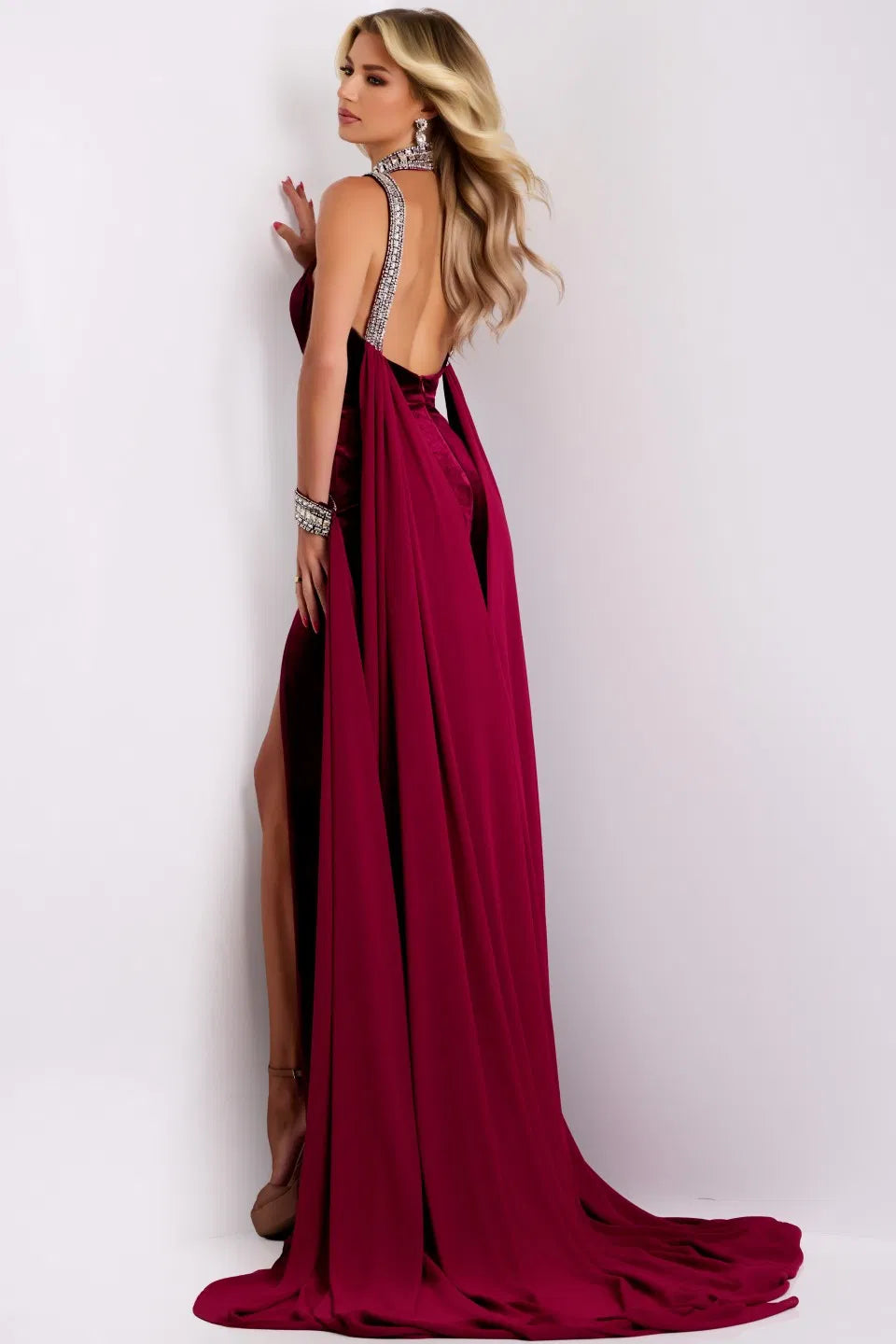 Jovani 43699 Halter Neckline In Velvet Evening Gown